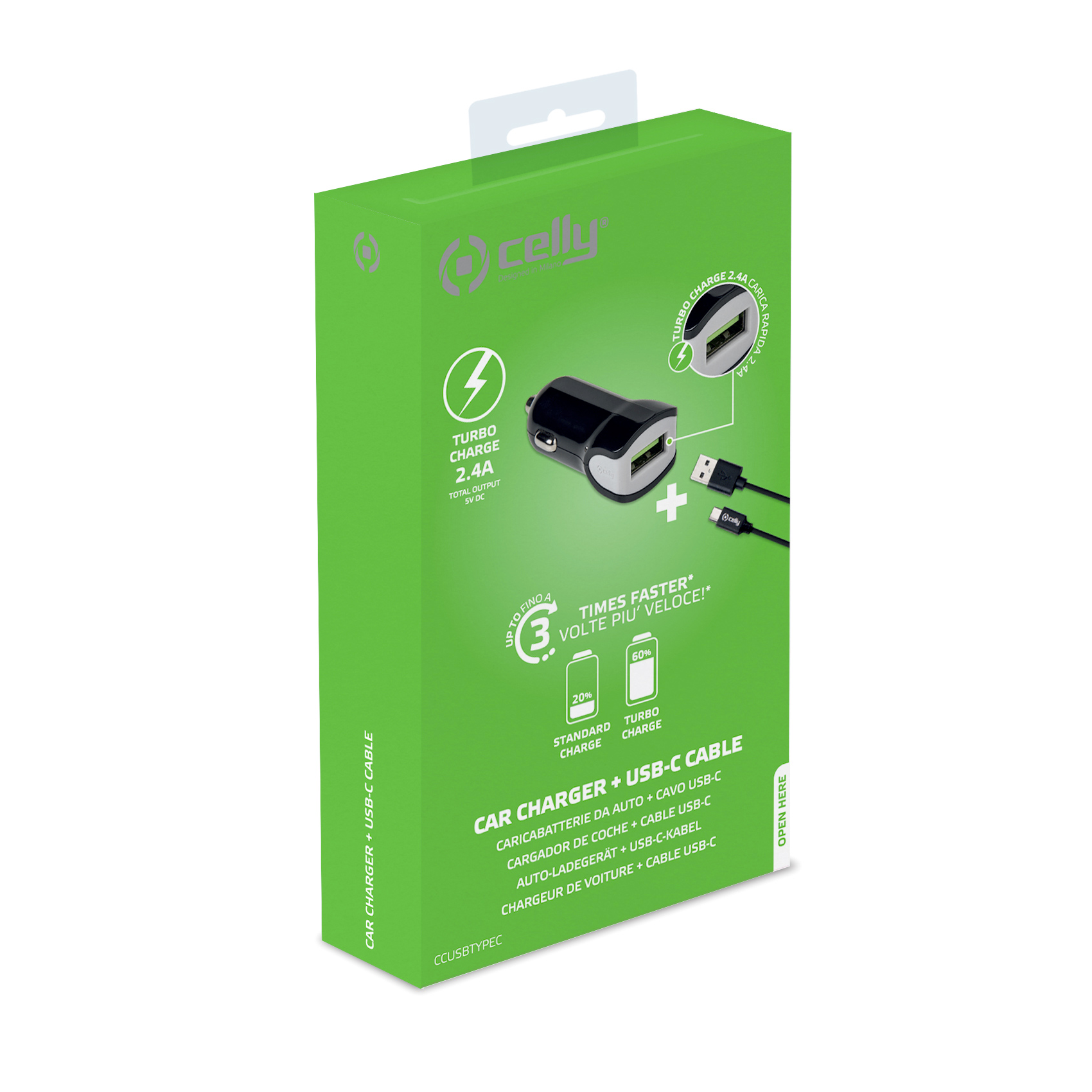 CELLY AUTO PUNJAČ USB-A + USB-A U USB-C KABEL 12 W - Slika 3