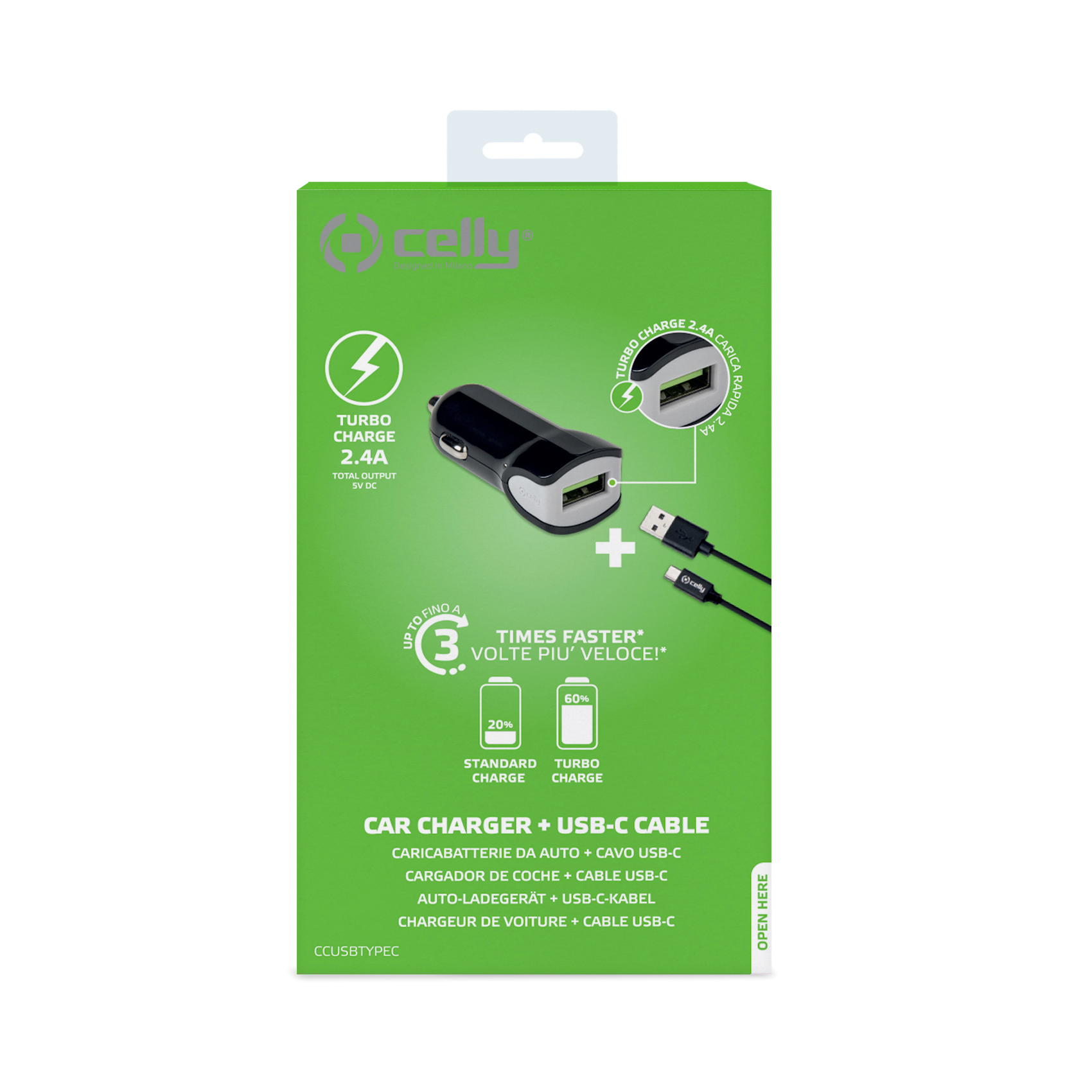 CELLY AUTO PUNJAČ USB-A + USB-A U USB-C KABEL 12 W - Slika 2