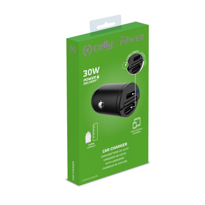 CELLY AUTO PUNJAČ 2 USB-C 30 W CRNI - Slika 5