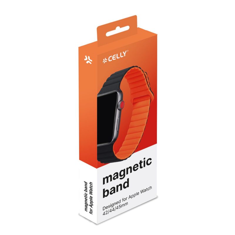 CELLY MAGNETNA NARUKVICA ZA APPLE WATCH 42/44/45 MM CRNA NARANČASTA - Slika 5