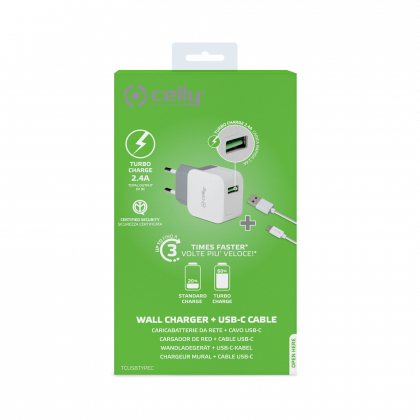 CELLY PUNJAČ USB-A I USB-A U USB-C KABEL 12 W