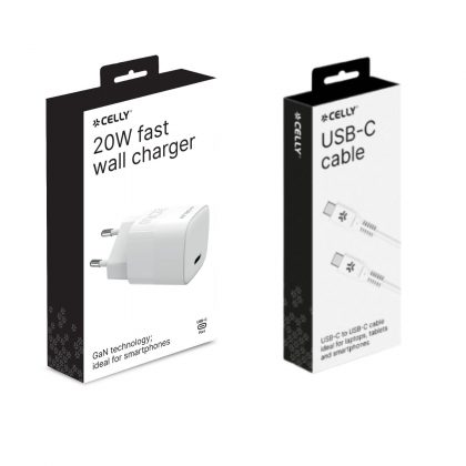 CELLY PUNJAČ USB-C 20 W + CELLY KABEL USB-C/USB-C
