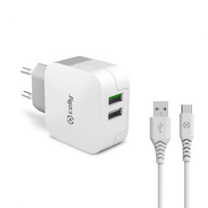 CELLY ADAPTER 2 USB + CELLY KABEL USB-A/ USB-C 1,5 M